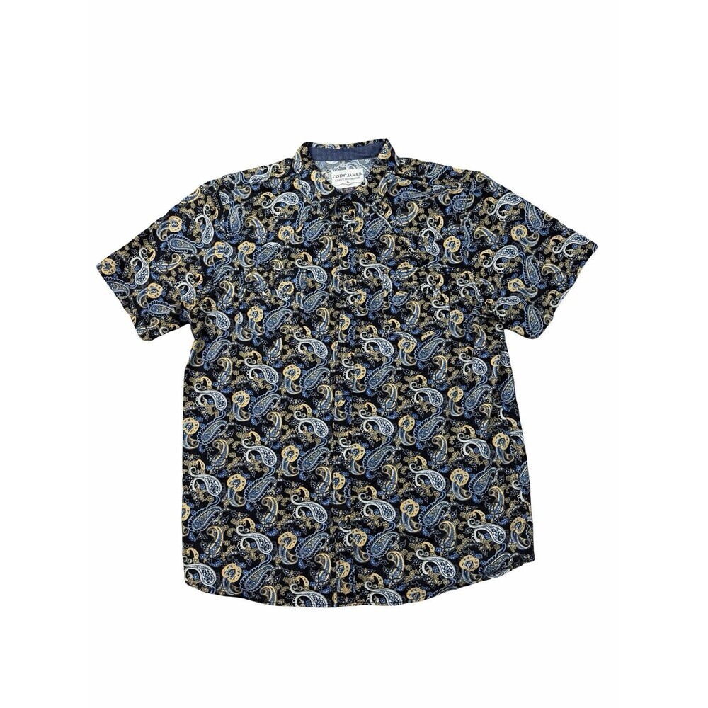 Cody James Western Shirt Men 2XL Blue Paisley Pearl Snap Cowboy Short Sleeve